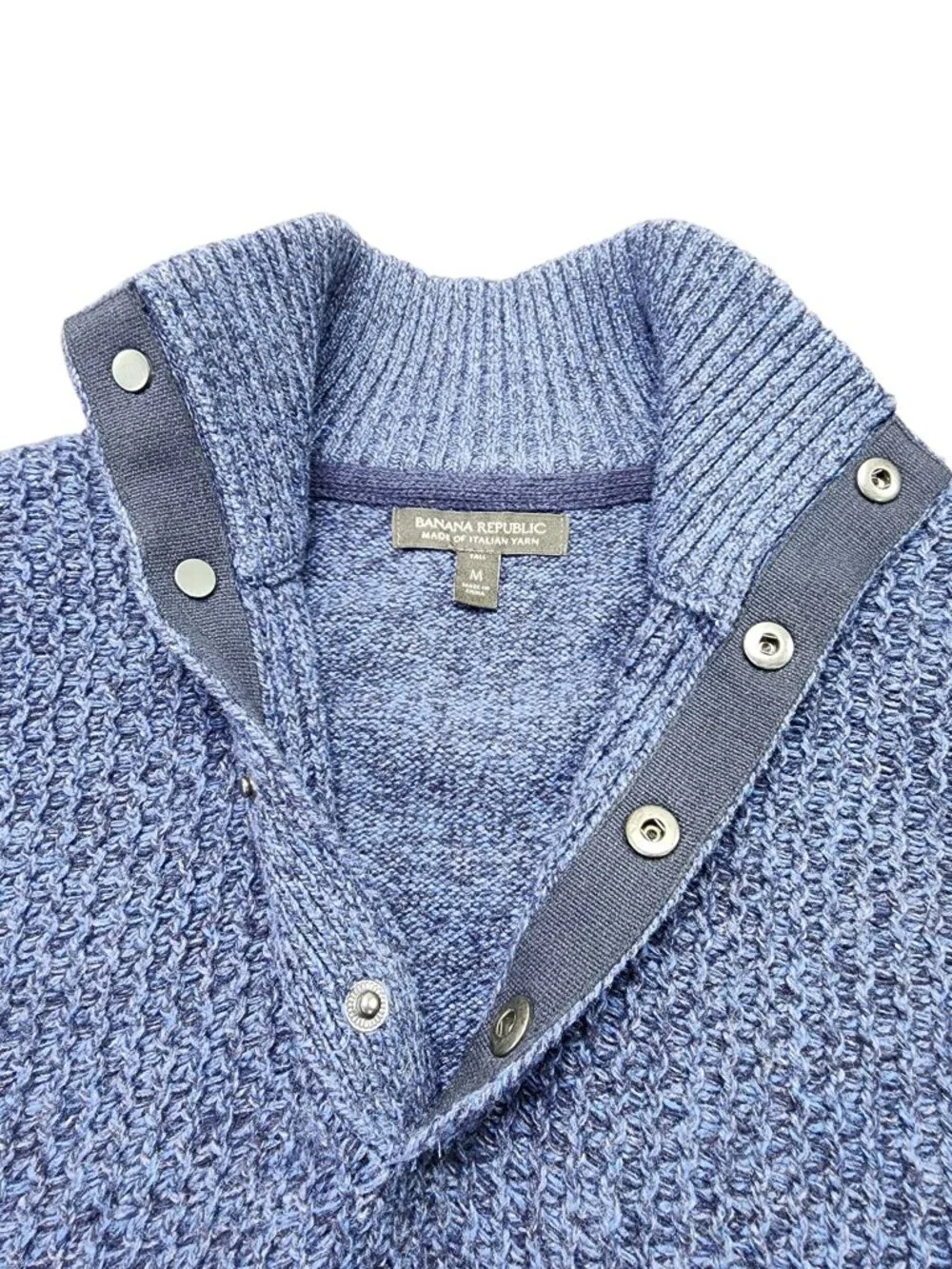 Banana Republic Marled Waffle Knit Wool Blend Mock Neck Sweater Medium Tall Blue